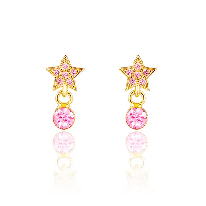 Girl Nation: Little Luxe Drop Hypoallergenic Earrings - Star with Pink Gem