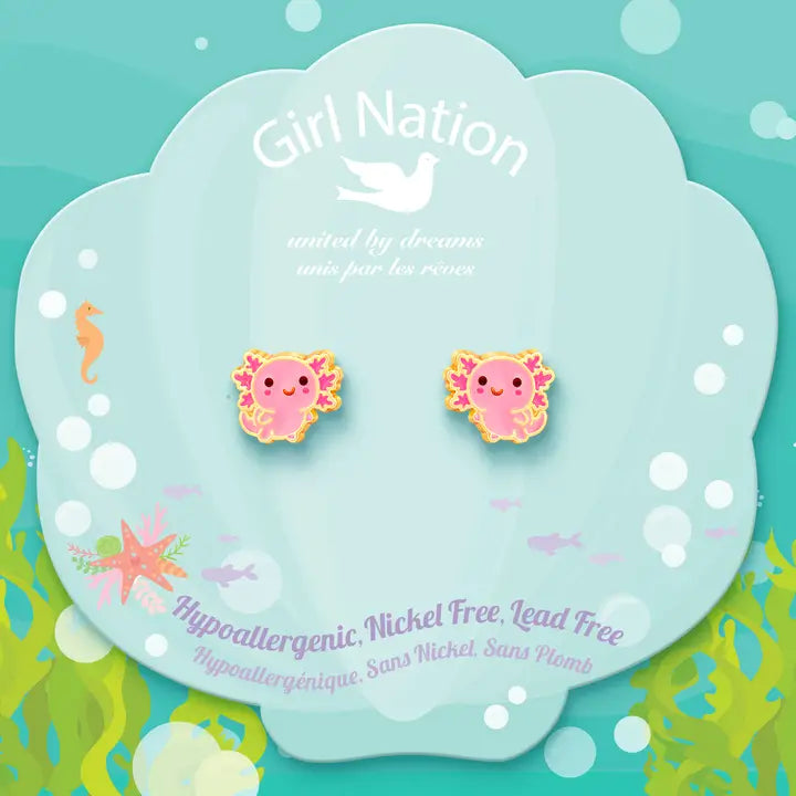 Girl Nation: Axolotl Love Cutie Stud Hypoallergenic Earrings