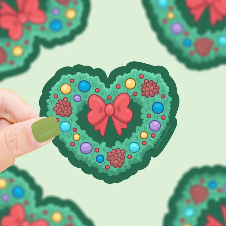 Turtle's Soup Holiday Heart Wreath Vinyl Sticker