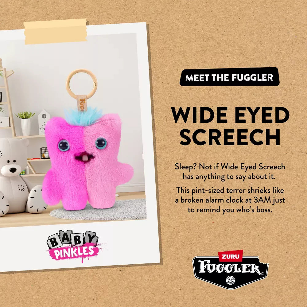 Zuru Fugglers Baby Pinkles 3.5 Inch Plush Keyring - Wide Eyed Screech