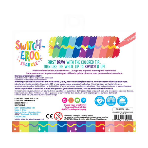 Ooly Switch-Eroo!: Sparkle Glittery Color Changing Markers (Set of 12)