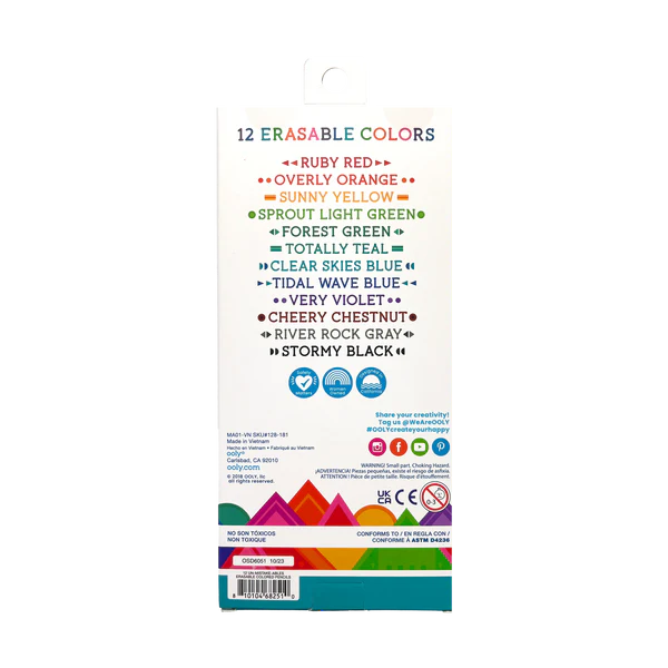 Ooly Un-Mistake-ables: Erasable Colored Pencils (Set of 12)