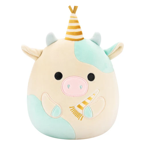 Squishmallow 5 Inch Belana the Cow with Birthday Hat Plush Toy