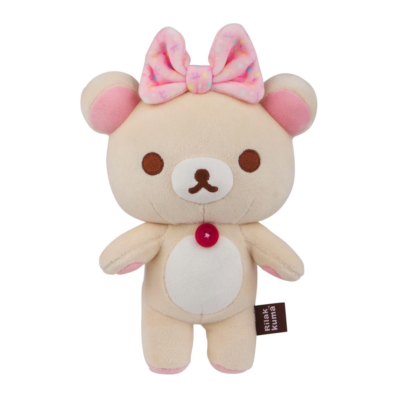 San-X Rilakkuma and Friends 8 Inch Korilakkuma HappyForYou Mochi Plush Toy - PINK BOW