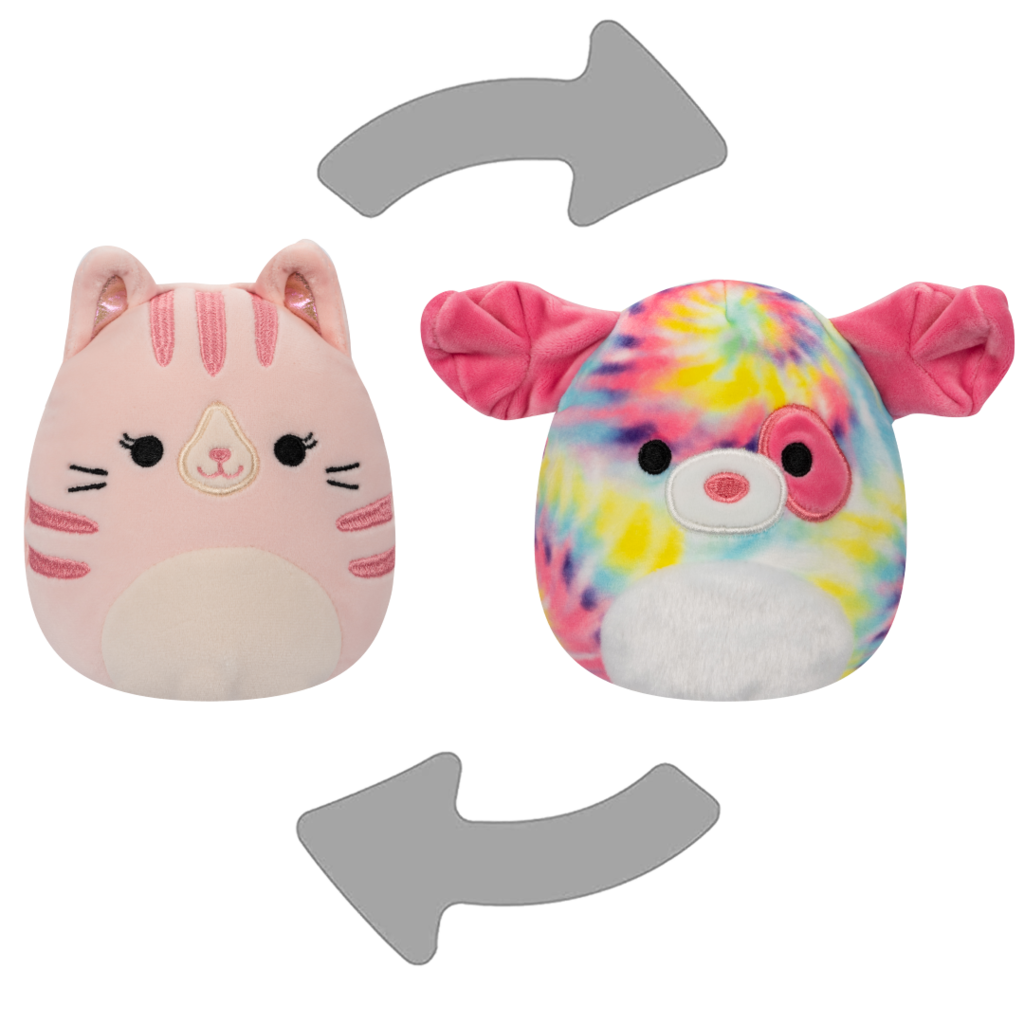 Squishmallow 5 Inch Laura the Cat and Shena the Dog Flip a Mallow Plush Toy