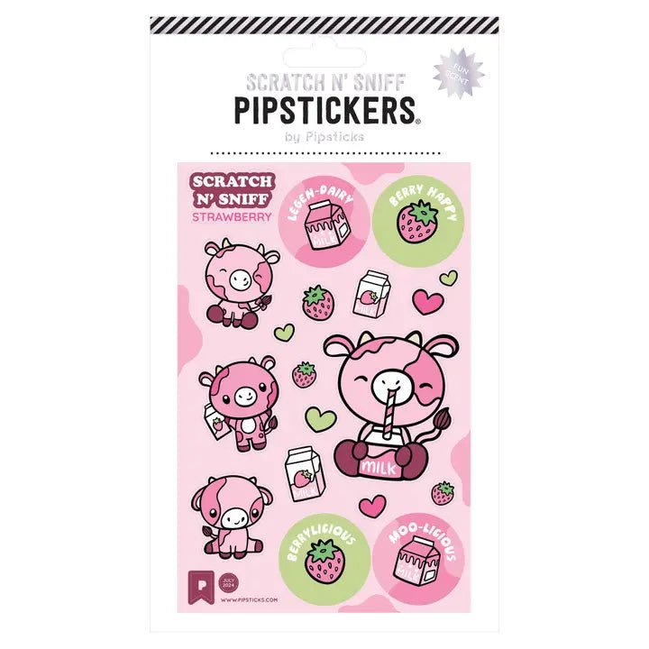 Pipsticks Legen - Dairy Berry Cow Scratch N' Sniff Stickers - Strawberry - Owl & Goose Gifts