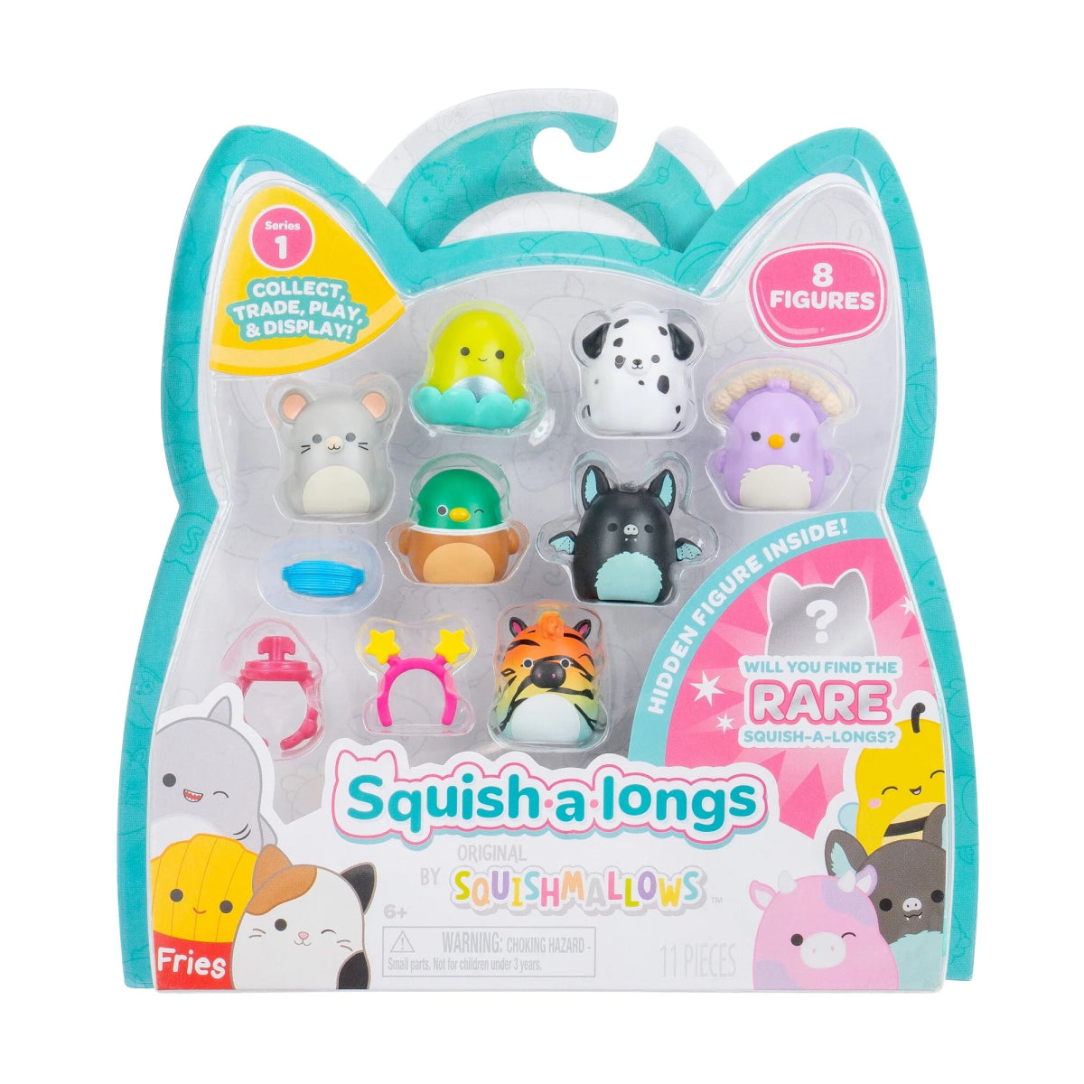 Squishmallow Squishalongs 8 Pack - Squad 2 - Elina, Orphie, Dustin, Safiyah, Misty, Aldous, Avery, Mystery Figure - Owl & Goose Gifts