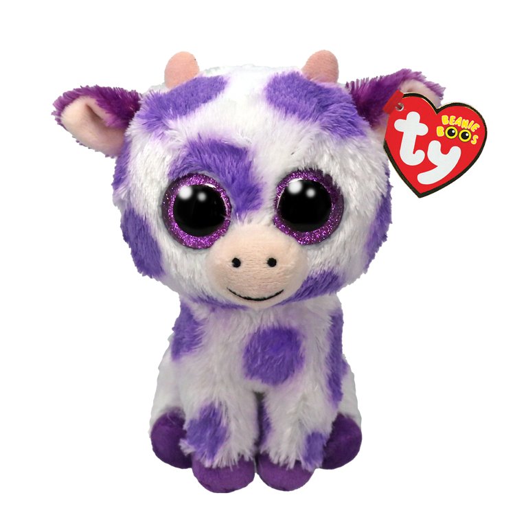 Ty Beanie Boos 6 Inch Ethel the Purple Cow Plush Toy - Owl & Goose Gifts