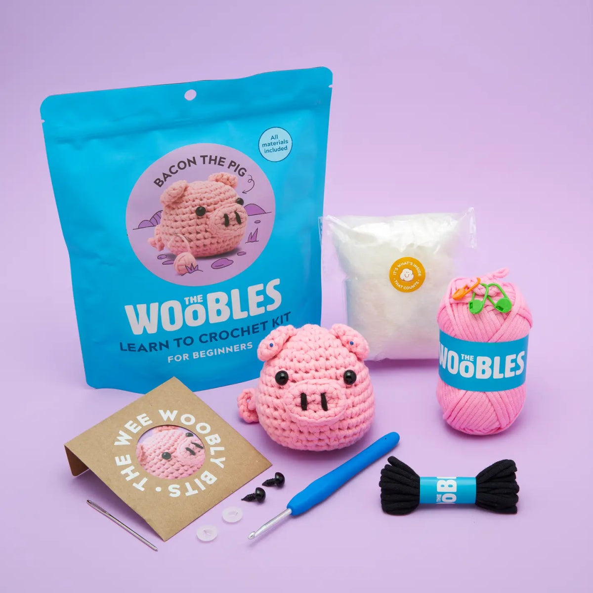 The Woobles Bacon the Pig Beginner Crochet Kit - Owl & Goose Gifts