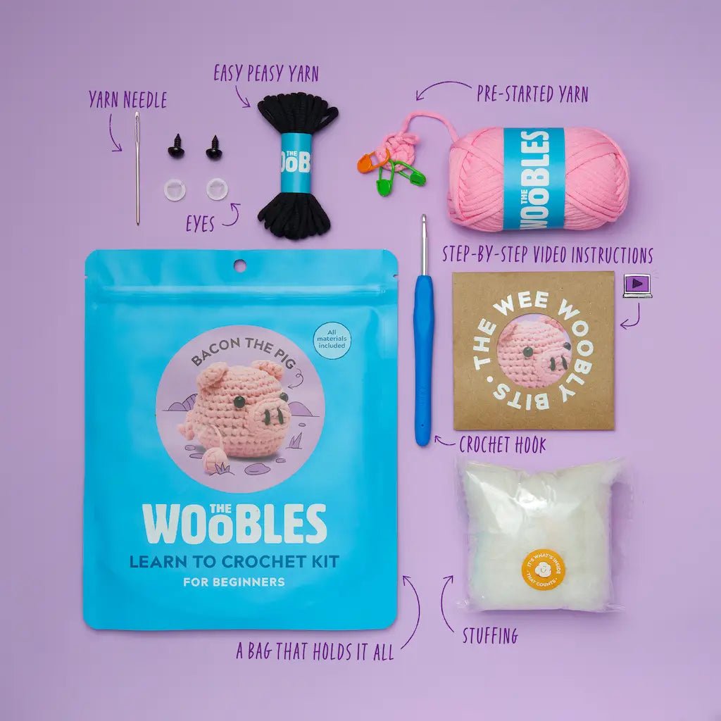The Woobles Bacon the Pig Beginner Crochet Kit - Owl & Goose Gifts