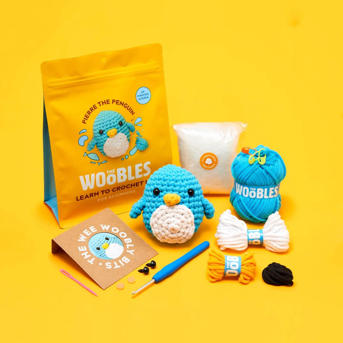 The Woobles Pierre the Blue Penguin Beginner Crochet Kit - Owl & Goose Gifts